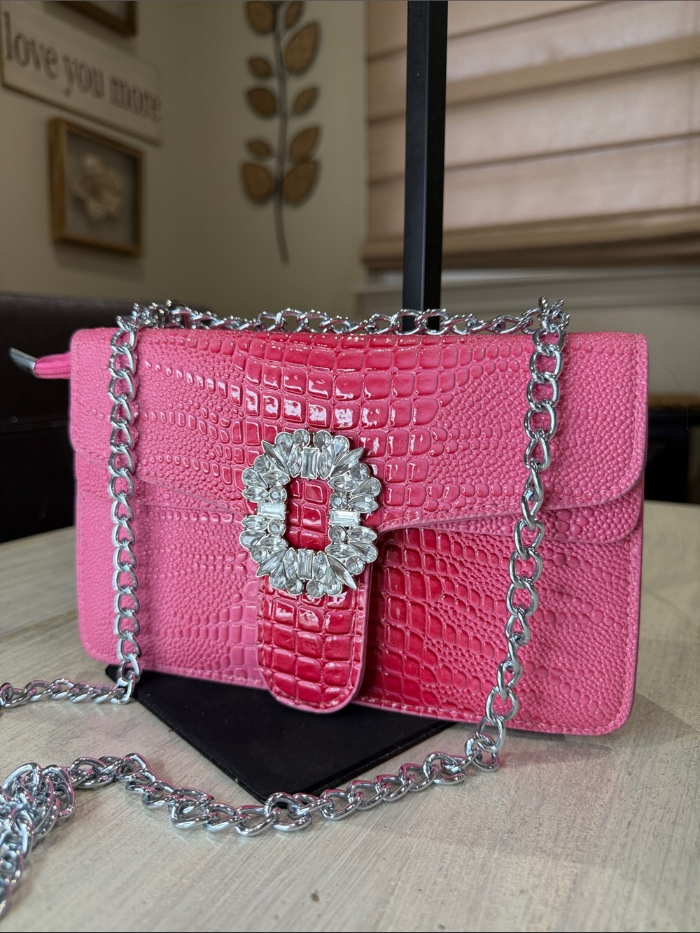 Source Unknown Hot Pink Croc-Embossed Crossbody with Crystal Buckle